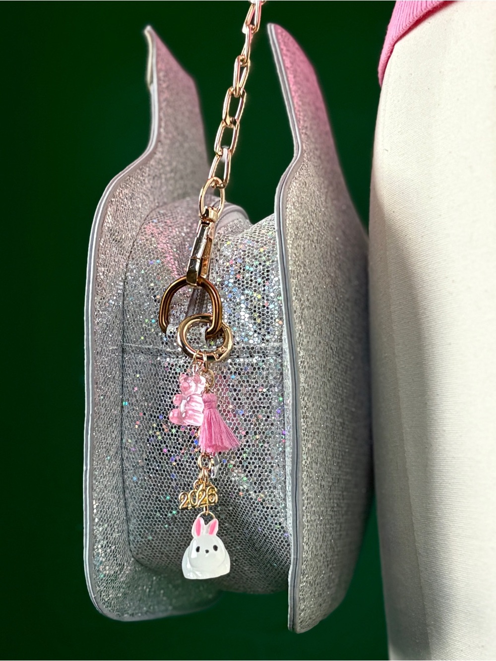Silver Glitter Tequila Bottle Purse Bag Gold Chain Embroidered Y2K Bag Charm Fun - Picture 6 of 11